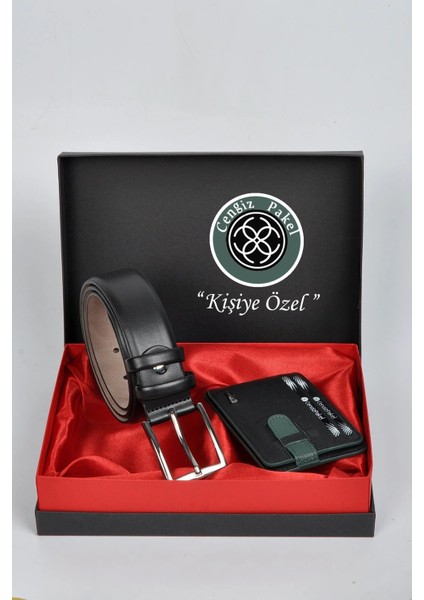 Kişiye Özel Hakiki Deri Kumaş Kemer - Kartlık Seti