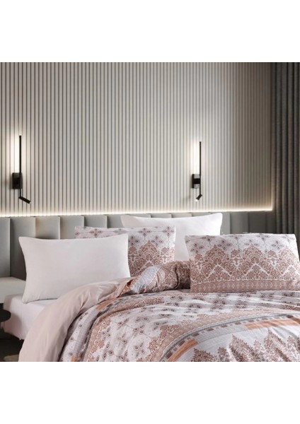 Conzaliza %100 Pamuklu Çift Kişilik Nevresim Takımı-Beyaz/gül Kurusu