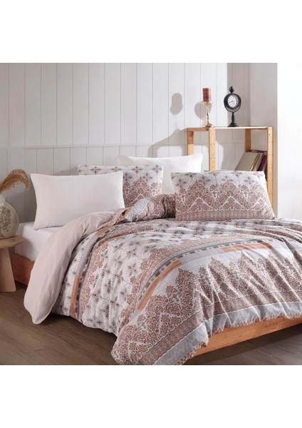 Conzaliza %100 Pamuklu Çift Kişilik Nevresim Takımı-Beyaz/gül Kurusu fiyatları