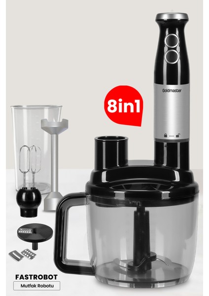 Paslanmaz Çelik Çok Amaçlı 8'li Mutfak Robotu ve Blender Seti Siyah