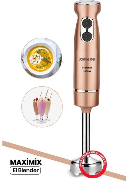 Güçlü 1000W El Blender, 4 Bıçak, Paslanmaz Çelik, Turbo Hız Ayarı