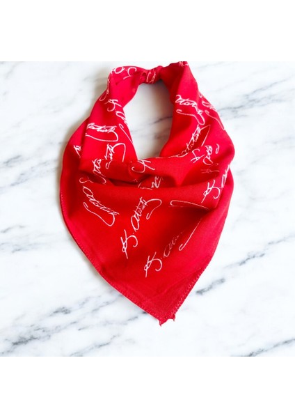 10'lu Kırmızı Renk Içerisinde Beyaz Renk Atatürk Imzalı %100 Koton Bandana