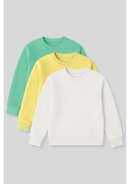Oversize 3lü Paket Sarı-Ekru-Su Yeşili Kız Çocuk sweatshirt - 75150