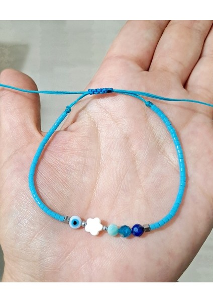 Nazar Boncuklu Sedef Çiçek Lapis Lazuli Amazonit Apatit Doğaltaşlı Miyuki Bileklik