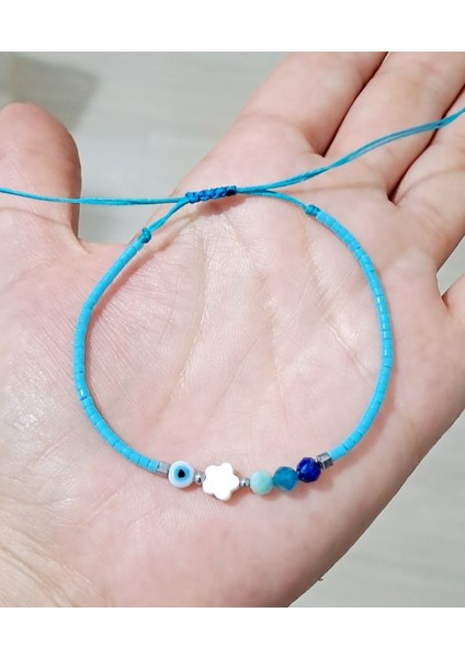 Nazar Boncuklu Sedef Çiçek Lapis Lazuli Amazonit Apatit Doğaltaşlı Miyuki Bileklik fırsatları