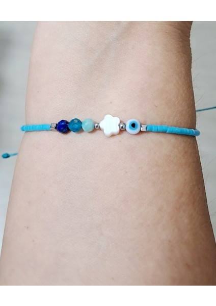Nazar Boncuklu Sedef Çiçek Lapis Lazuli Amazonit Apatit Doğaltaşlı Miyuki Bileklik indirimleri