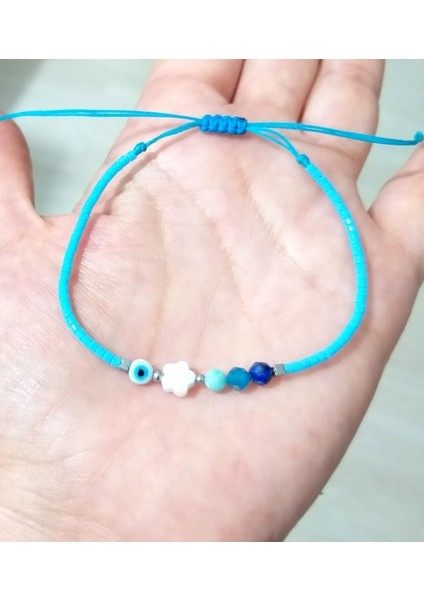Nazar Boncuklu Sedef Çiçek Lapis Lazuli Amazonit Apatit Doğaltaşlı Miyuki Bileklik