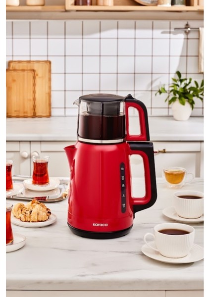 Kırmızı Cam Çay Makinesi, 1500 W, Modern ve Şık Tasarım