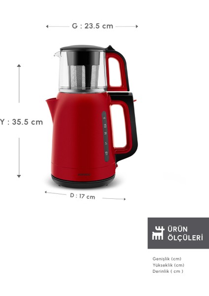 Kırmızı Cam Çay Makinesi, 1500 W, Modern ve Şık Tasarım fiyatları