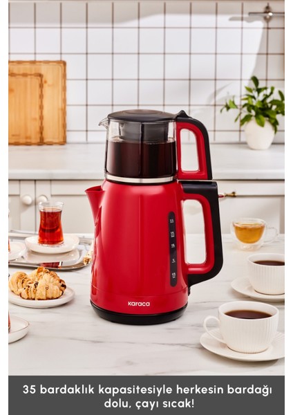 Kırmızı Cam Çay Makinesi, 1500 W, Modern ve Şık Tasarım modelleri