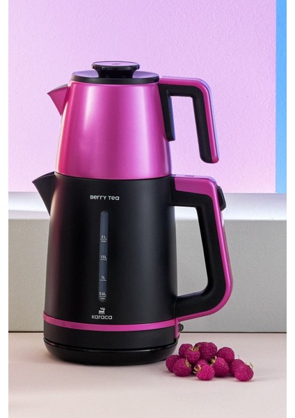 Kırmızı Pembe 2'li Çay ve Kettle Seti, Şık ve Pratik Keyifli Kullanım