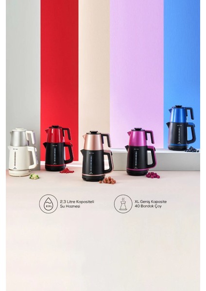 Kırmızı Pembe 2'li Çay ve Kettle Seti, Şık ve Pratik Keyifli Kullanım