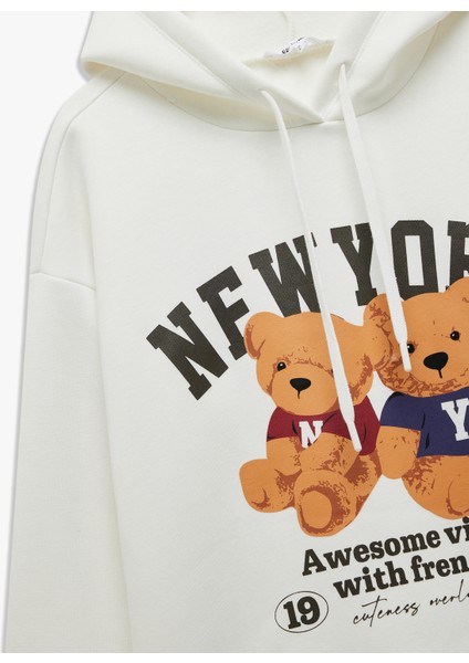Ayı Baskılı Şardonlu Kapüşonlu Oversize Sweatshirt indirimleri