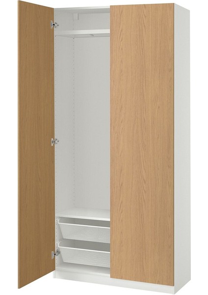 Pax Gardırop, Beyaz-Meşe Görünümlü, 100X38X201 cm