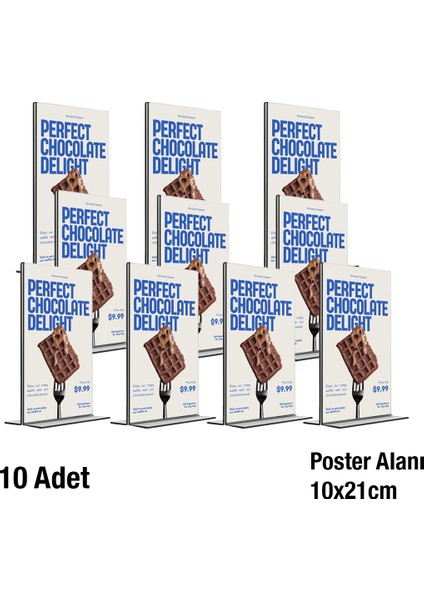 10 Adet 1/3 A4 (10X21) Masaüstü T Tipi Dikey Föylük - Masaüstü Menü ve Fiyatlık Standı - Broşürlük