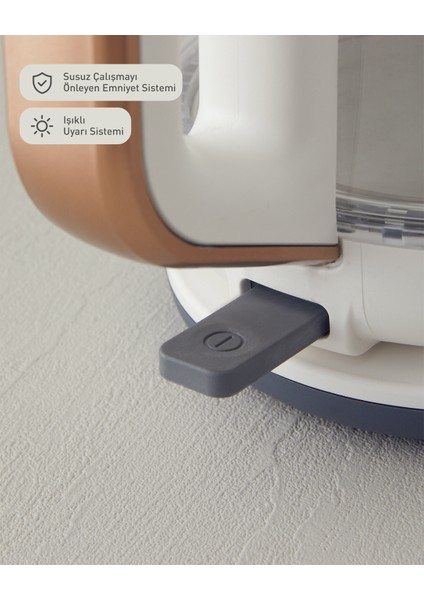 Cam Çay Makinesi ve Kettle Beyaz-Bakır, Şık ve Pratik Kullanım Sağlar.