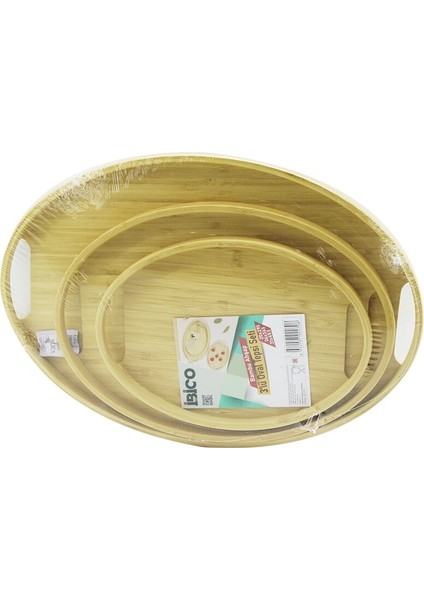 Oval - 3 Boy Bambu Ahşap Tepsi Seti 20X29--26X36--31X45CM (5313)