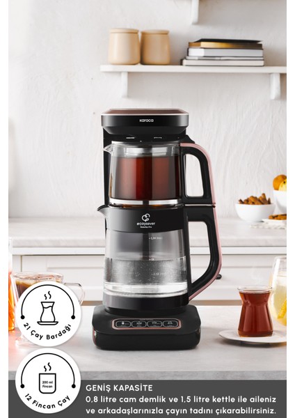 Konuşan 4'ü Bir Arada Cam Çay Makinesi, Rosegold, Şık ve Kullanışlı Tasarım