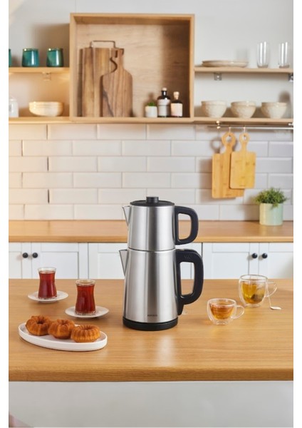 Paslanmaz Çelik 2'si 1 Arada Çay ve Su Isıtıcı, Şık ve Fonksiyonel Tasarım