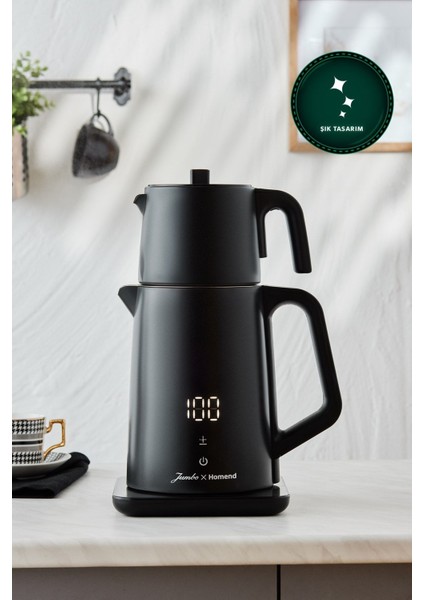 Siyah Çift Duvarlı Paslanmaz Çelik Çay Makinesi, Wi-Fi ile Kolay Kontrol