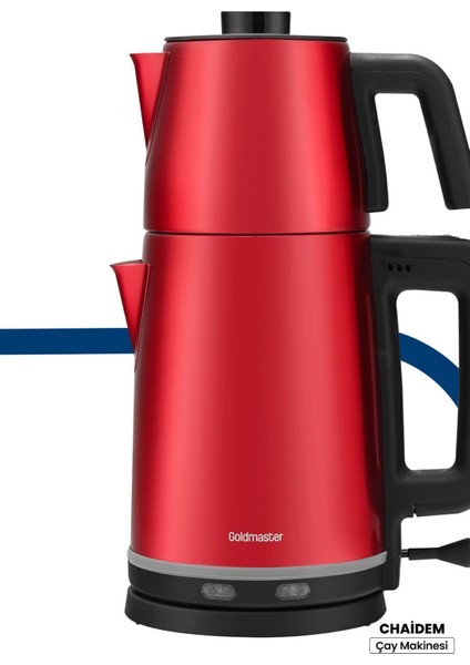 Kırmızı Çay ve Su Isıtıcı, Paslanmaz Çelik, Damlatmaz, 2200W, Şık Tasarım