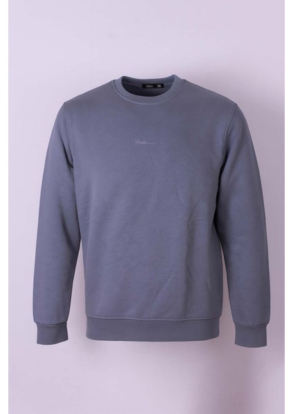 O Yaka 3 Iplik Şardonlu Koyu Mavi Erkek Sweatshirt 5012
