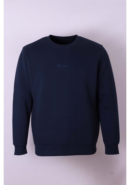 O Yaka 3 Iplik Şardonlu Indigo Erkek Sweatshirt 5012