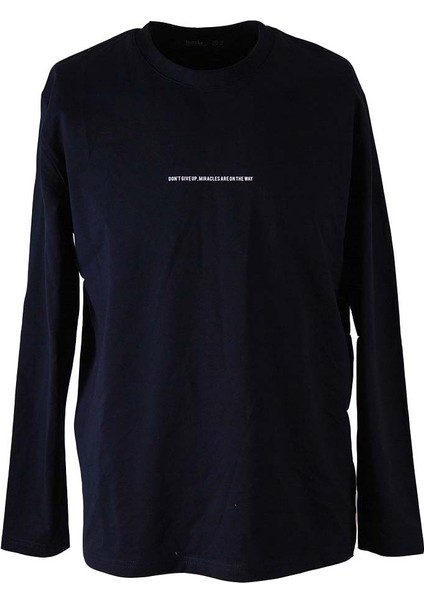 O Yaka Enjeksiyon Baskılı 2 Iplik Lacivert Erkek Sweatshirt 5725