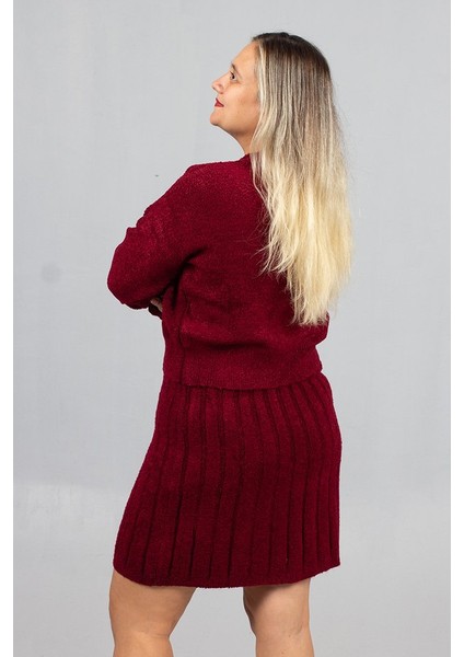 Bordo Enerjisi! 46 Bedene Kadar Tam Uyumlu Triko Etek Kazak Takım modelleri