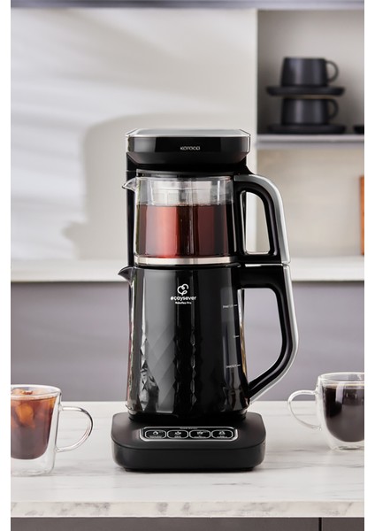 4'ü 1 Arada Akıllı Çay Makinesi, Siyah Krom, Pratik ve Şık Tasarım