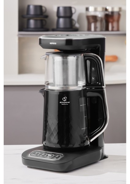 4'ü 1 Arada Akıllı Çay Makinesi, Siyah Krom, Pratik ve Şık Tasarım