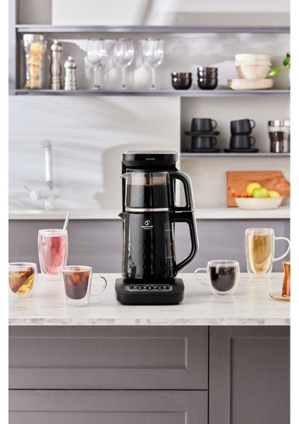 4'ü 1 Arada Akıllı Çay Makinesi, Siyah Krom, Pratik ve Şık Tasarım
