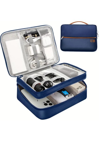 Çok Bölmeli Büyük Boy Elektronik Cihaz ve Kablo Düzenleyi Taşınabilir Seyahat Çantası