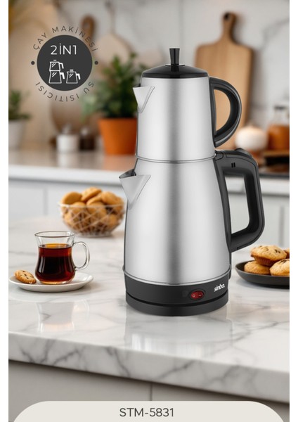 Şık Metalik Elektrikli Çay Seti, Hızlı ve Kolay Demleme Keyfi