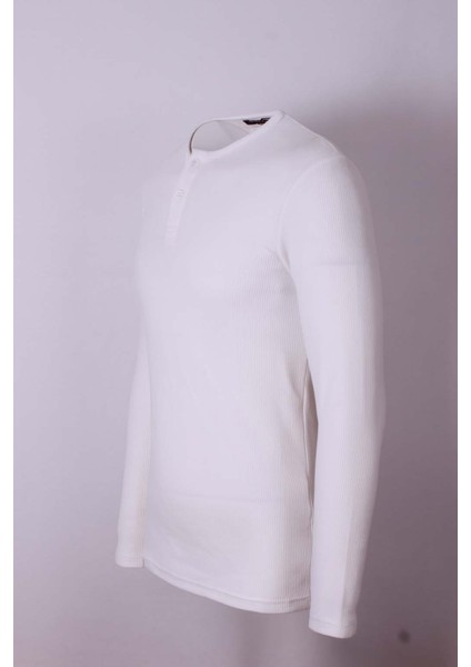 Düğmeli Waffle Ekru Erkek Sweatshirt 5070 modelleri