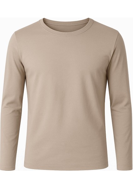 Ribana Sıfır Yaka Bej Erkek Sweatshirt 5074-1