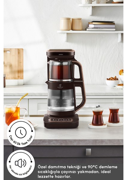 Akıllı 4'ü Bir Arada Cam Çay Makinesi, Walnut Kahverengi indirimleri