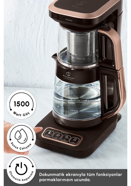 Akıllı 4'ü Bir Arada Cam Çay Makinesi, Walnut Kahverengi