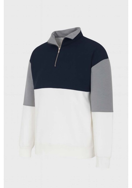 Yarım Fermuarlı Parçalı 3 Iplik Şardonlu Ekru Erkek Sweatshirt 5719 fiyatları