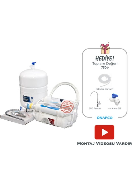 8 Lt Super Eco Su Arıtma Cihazı – Kutusuz, 5 Aşamalı Ro, Eco Musluk, Pompasız