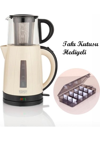 Hediyeli Bej Elektrikli Çay Makinesi ve Takı Kutusu, Şık ve Fonksiyonel Tasarım