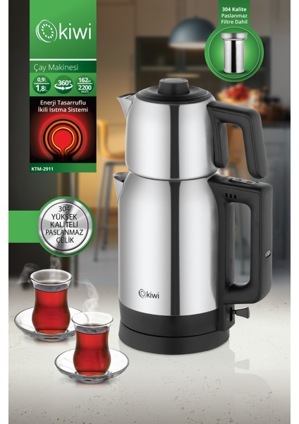 Paslanmaz Çelik Otomatik Çay Makinesi, Çift Rezistanslı, Inox, 1 mm Kalınlık