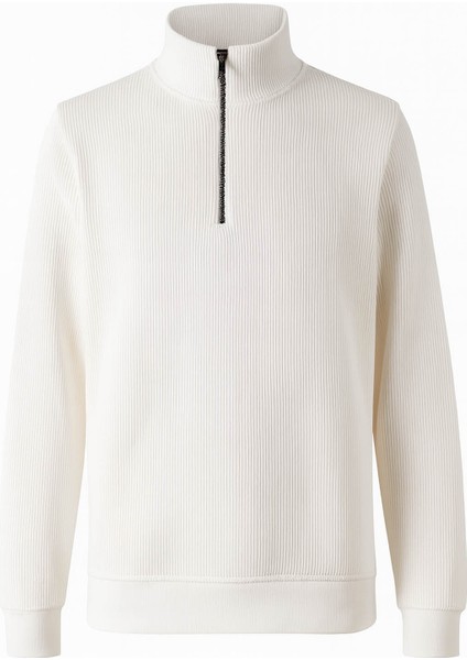 Yarım Fermuarlı Raporlu Selanik Ekru Erkek Sweatshirt 5716