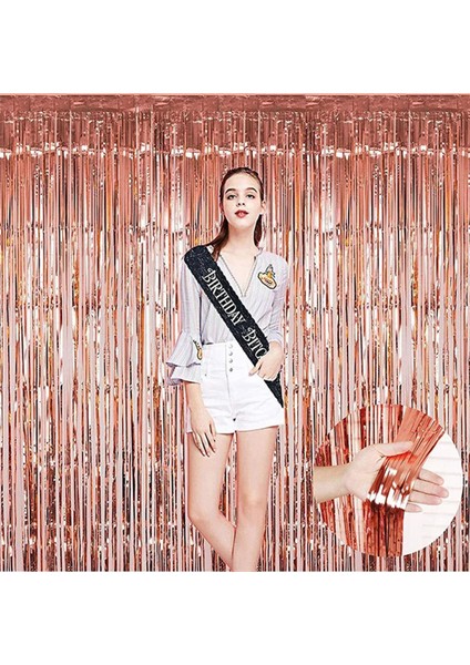 Rose Gold Püsküllü Kapı Perdesi - Parti, Bekarlığa Veda, Doğum Günü 1x2 M (5313) fırsatları