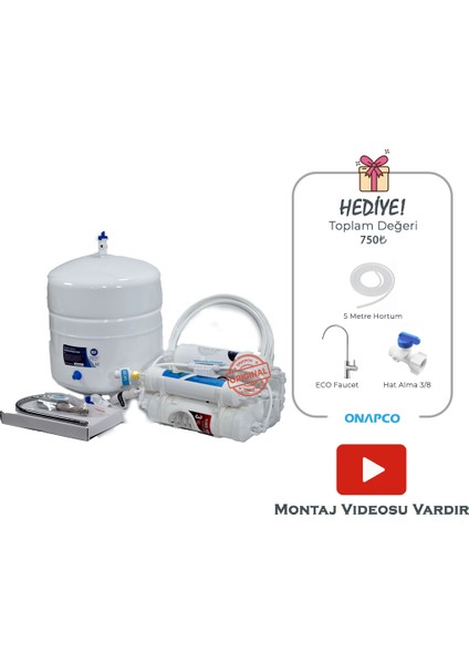 12 Lt Super Eco Su Arıtma Cihazı – Kutusuz, 5 Aşamalı Ro, Eco Musluk, Pompasız