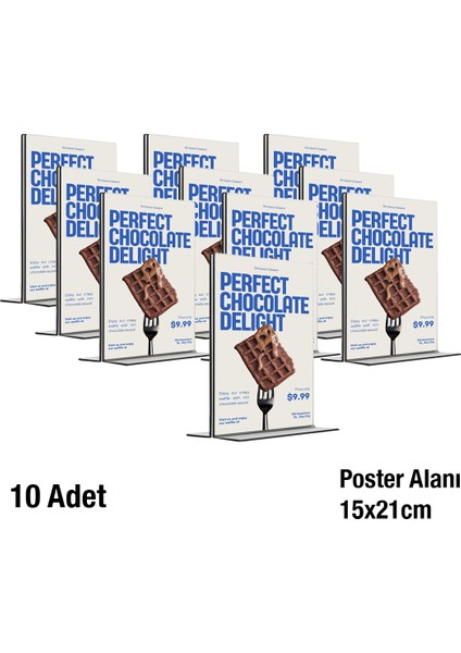 10 Adet 1/3 A4 (15X21) Masaüstü T Tipi Dikey Föylük - Masaüstü Menü ve Fiyatlık Standı - Broşürlük