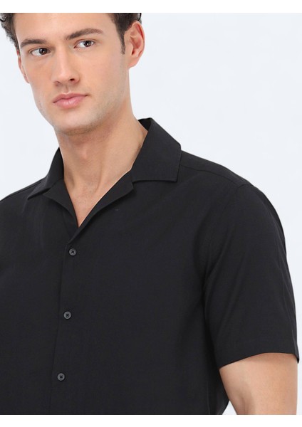 Siyah Desenli Regular Fit Dokuma Casual %100 Pamuk Gömlek