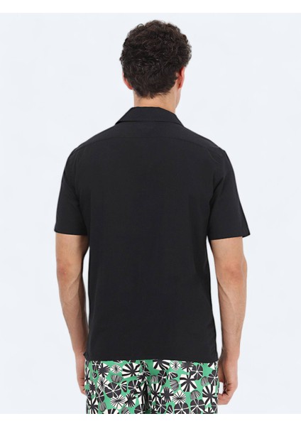 Siyah Desenli Regular Fit Dokuma Casual %100 Pamuk Gömlek