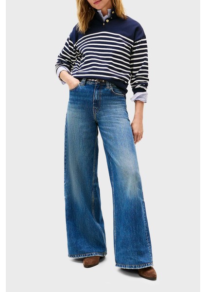 Şeritli Pamuklu Regular Fit Düğmeli Balıkçı Yaka Kazak Bayan Kazak WW0WW47467 0fı fiyatları