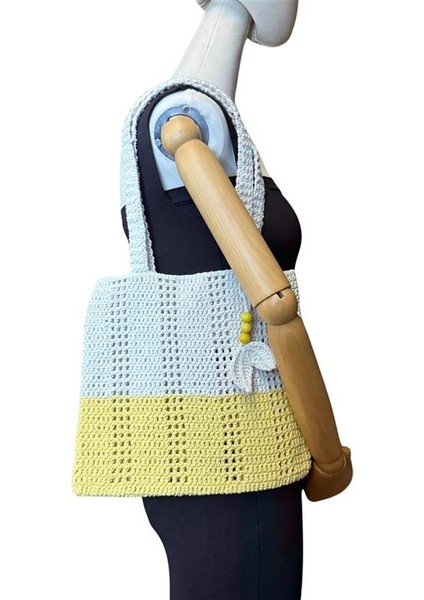 El Örgüsü Ahşap Boncuklu Çift Renk Model Pamuk Ip Omuz Çantası - 30 x 26 fırsatları